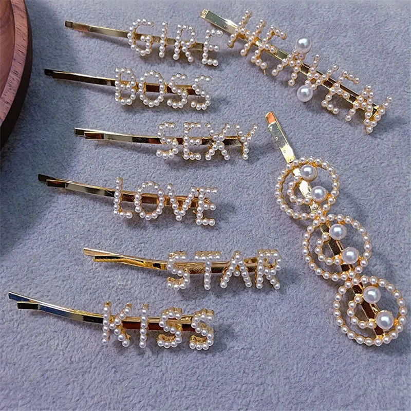 

1PCS Letter Pearls Hair Clips Pin for Women Fashion Geometric Digital Barrettes Headwear Girls Sweet Hairpins Hair Accessorie