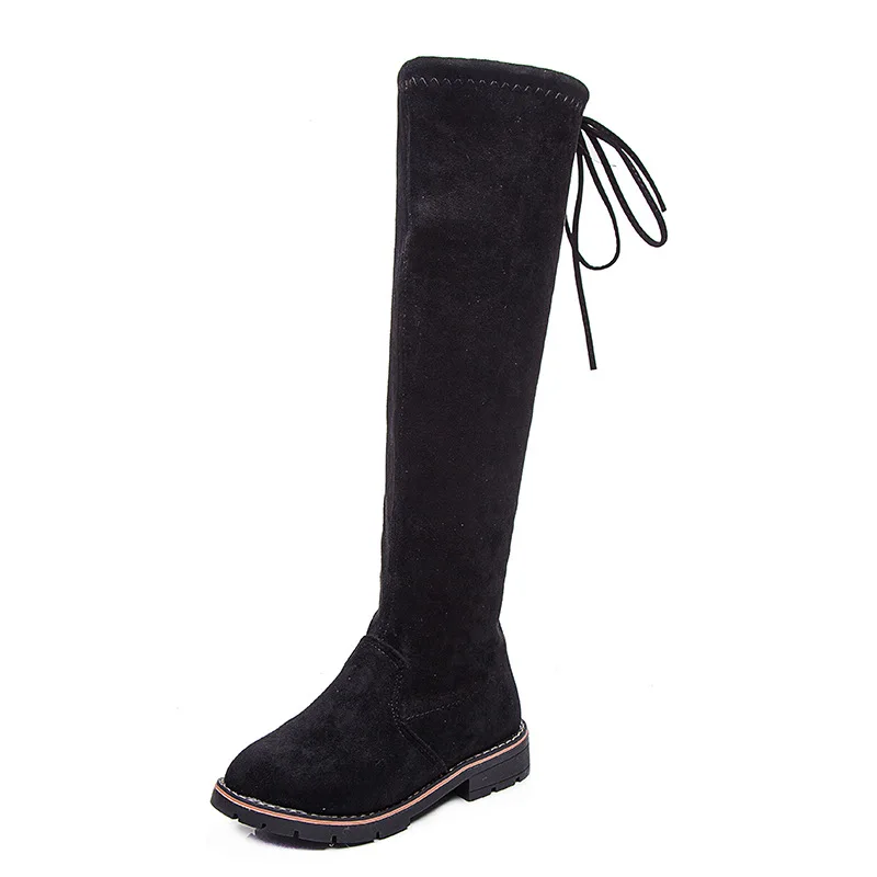 Новинка 2018 осенне-зимние сапоги для девочек однотонные до колена с бантом