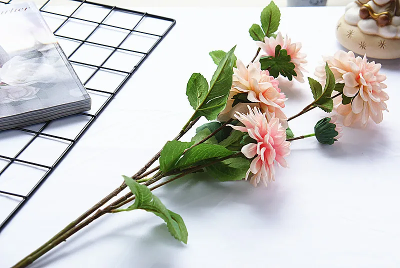 Роскошный длинный стебель Dahlia Guanyin Искусственные цветы из шелка DIY Свадебные украшения на день рождения Домашний декор для стола Флорес