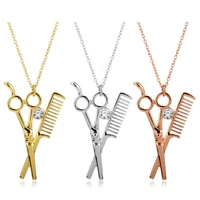 beautician hairdresser necklace scissors comb hairdresser gift stylist pendant necklace for women men fashion pendant jewelry