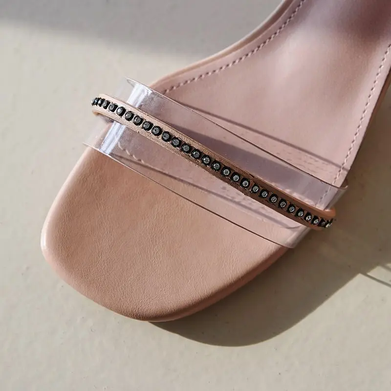 

COOLULU Women Open Toe Ankle Strap Sandals Pvc Jelly Sandals Shoes Square Mid Heel All Match Clear Rhinestone Sandals Size 33-43