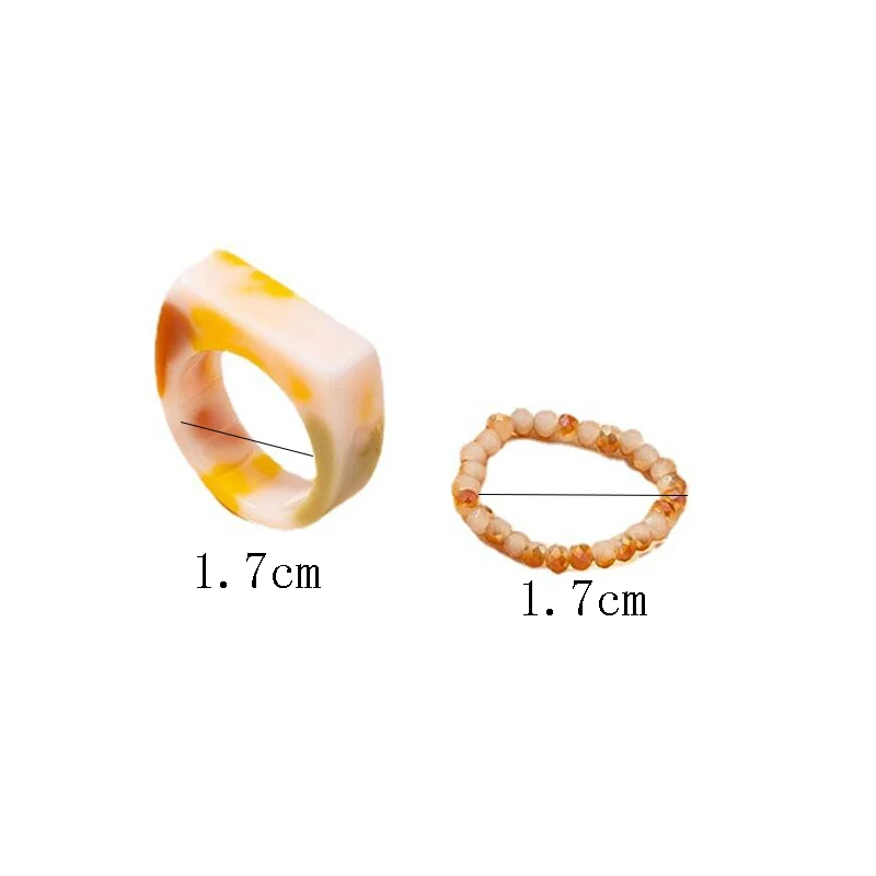 

Korea Fashion Vintage Simple Aesthetic Acetate Colorful Acrylic Beaded Round Rings Set For Women Girls Jewelry Accessories Gifts