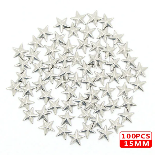 15MM Star Sliver 100 шт Горячая фиксация шпильки медь звезда квадратный череп стразы железные заклепки для одежды металлические заклепки DIY панк аксессуары для одежды - Цвет: 15MM Star Sliver