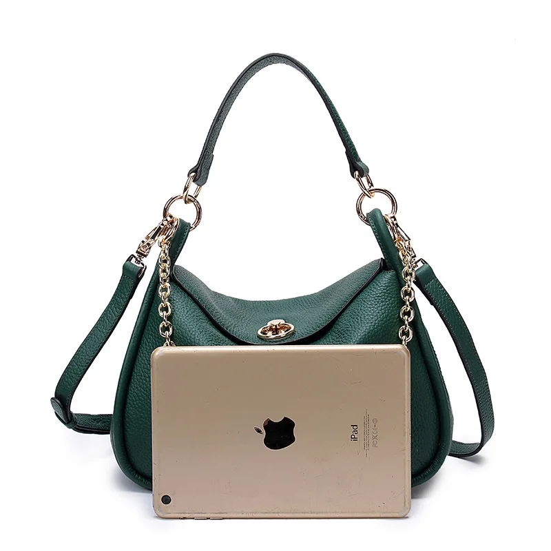 OLN Designer Chain Hobo Bag for Women Fashion Litchi Pebble Leather Female Lock Shoulder Bags Luxury Ladies Crossbody Handbag