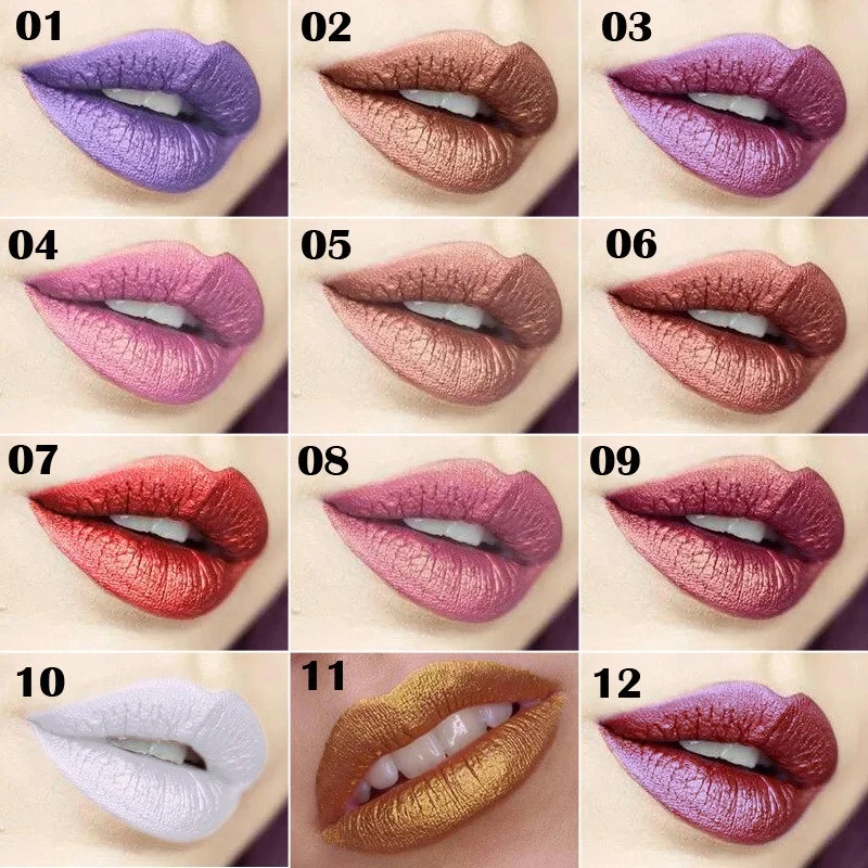 HOT 12 Colors Glitter Lip Gloss Diamond Shine Lips Makeup Metallic Matte Lipstick Waterproof Lasting |