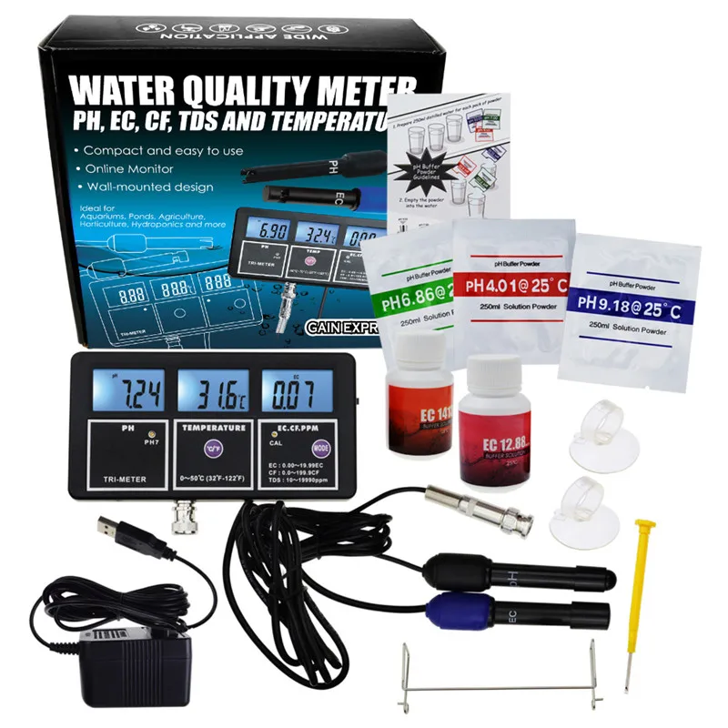 Тестер качества воды 5 в 1 PH EC CF TDS(ppm) измеритель температуры аквариумов