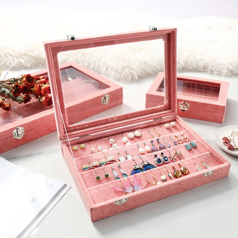 Ювелирные изделия Коробки байковая ткань + Стекло Персиковый Порошок длинный