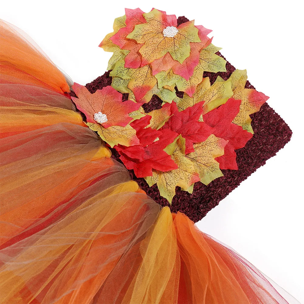 Платье-пачка для девочек Детский костюм на Хэллоуин с листьями кленового листа