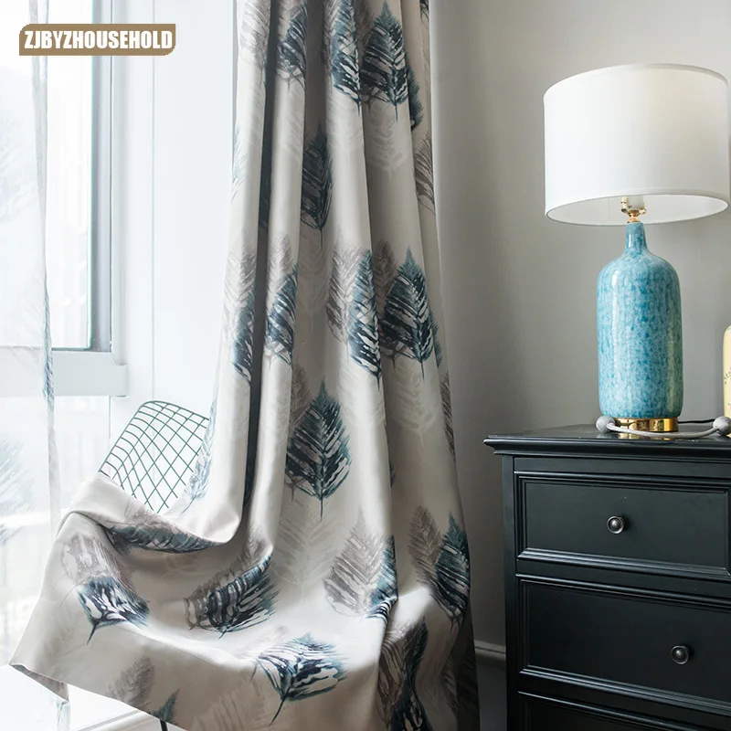 

For The Living Room Dining Bedroom Curtains Feather Modern Pastoral Exquisite Minimalist Full Shade Printing Matte Curtain