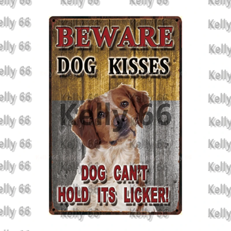 [Kelly66] Остерегайтесь поцелуев собаки такса бордер колли металлический знак