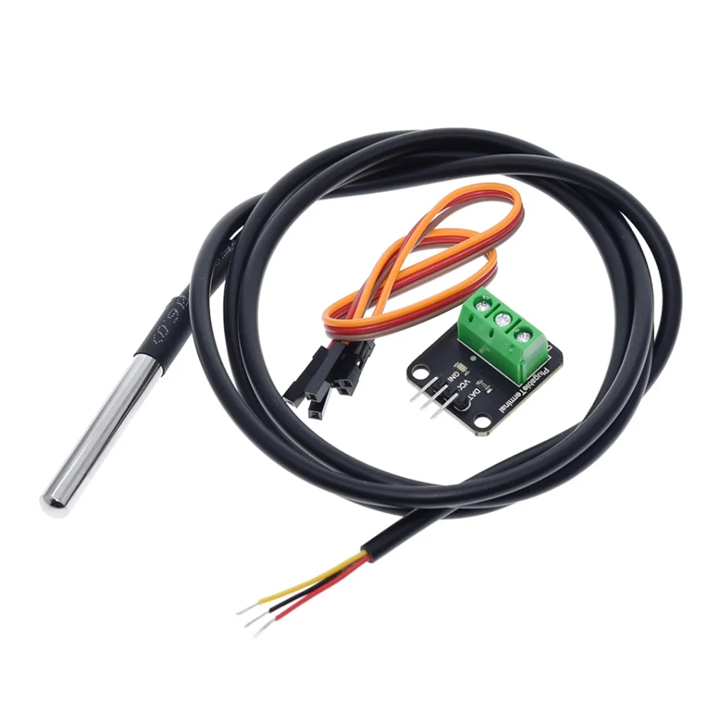 

DS18B20 Temperature Sensor Module Kit Waterproof 100CM Digital Sensor Cable Stainless Steel Probe Terminal Adapter For Arduino