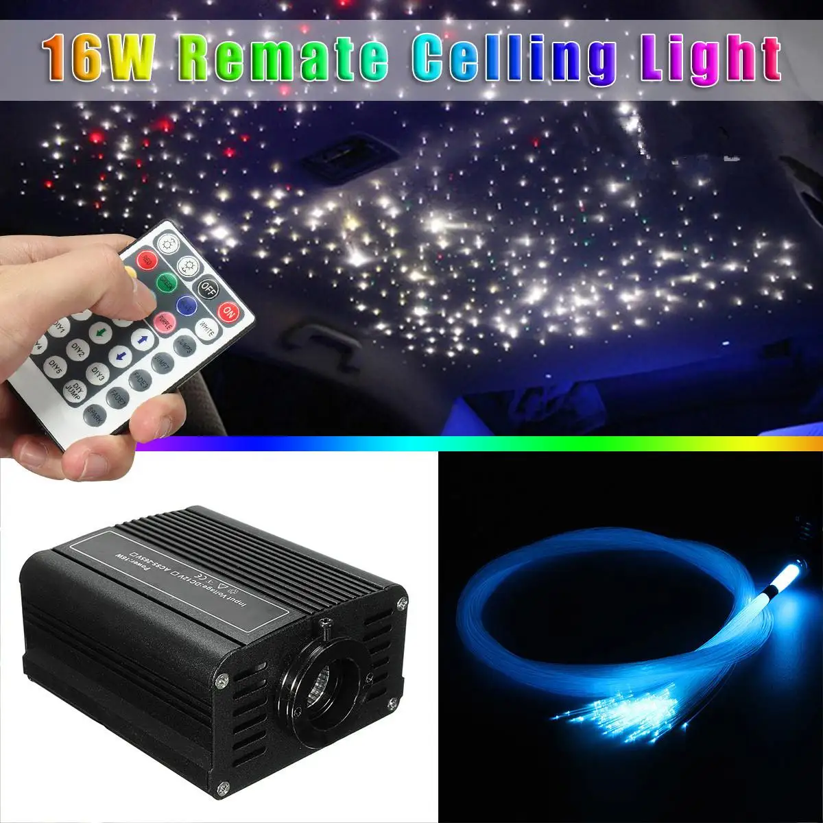 

16W RGBW LED Fiber Optic Starry Sky 2m*0.75mm 150Pcs/200pcs/300pcs Optical Fiber Lighting Decoracion with Remote Control