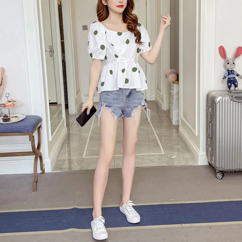 Женская рубашка с коротким рукавом VSUE летняя пышными рукавами и