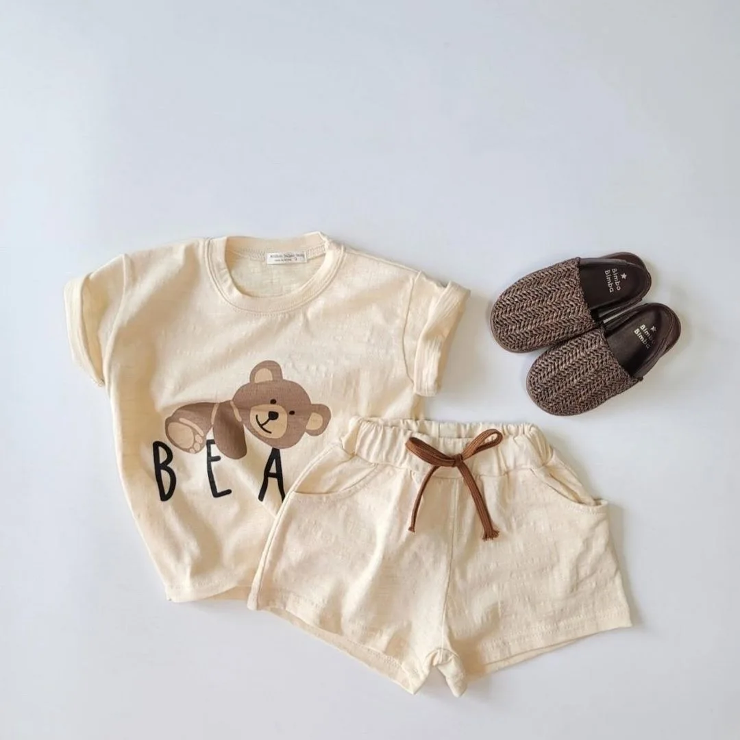 

7866 Baby Clothing Set Boys Suit Summer New 2021 Baby Girl 2 Pieces Suit Bear Top+Short Toddler Cartoon Suit 0-3T Kids Outfits