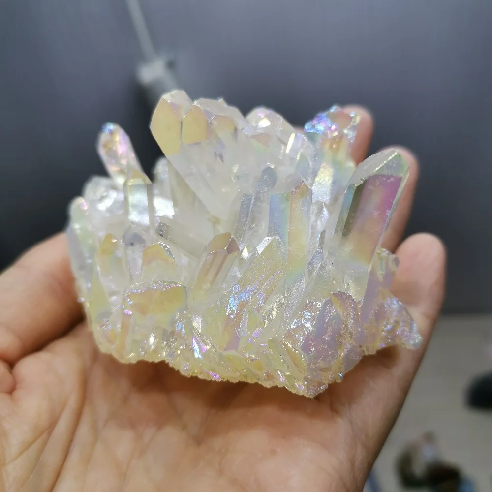 Натуральный камень белый Ангел aura crystal cluster wand point Гальваническое титановое
