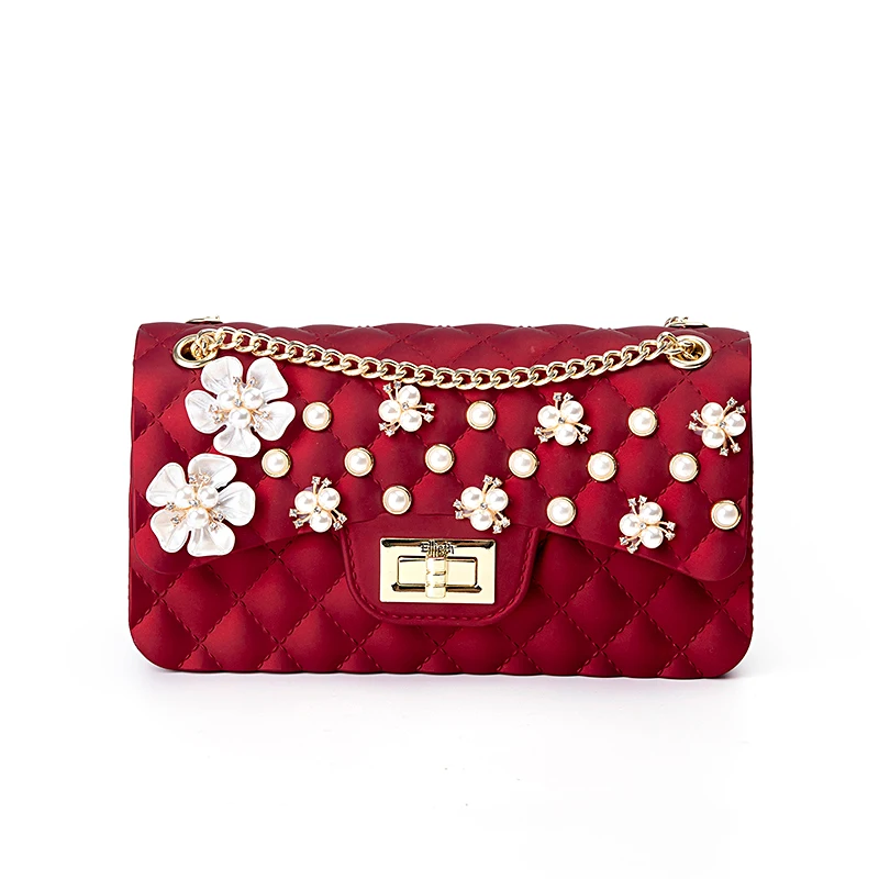 

2020 New Arrival B017 Fashion And Elegant Pearl Studded Diamond Flower Purse With One-shoulder Cross-body Chain Bag Women