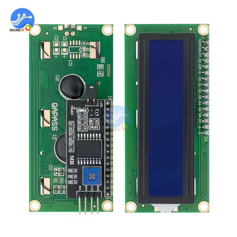 Модуль LCD 1602 синий/желто-зеленый экран 16x2 символов ЖК-дисплей PCF8574T PCF8574 интерфейс