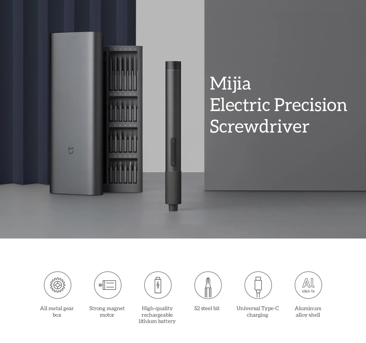 

Xiaomi Mijia Electrical Precision Screwdriver Kit Tools 2 Gear Torque 400 Screw Rechargeable Compact and Portable Aluminum Box