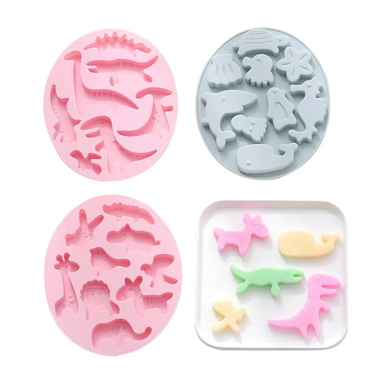 

Cartoon jungle creatures Jurassic homemade silicone mold Eco-friendly chocolate mold DIY cake baking tin Soft candy glue mould
