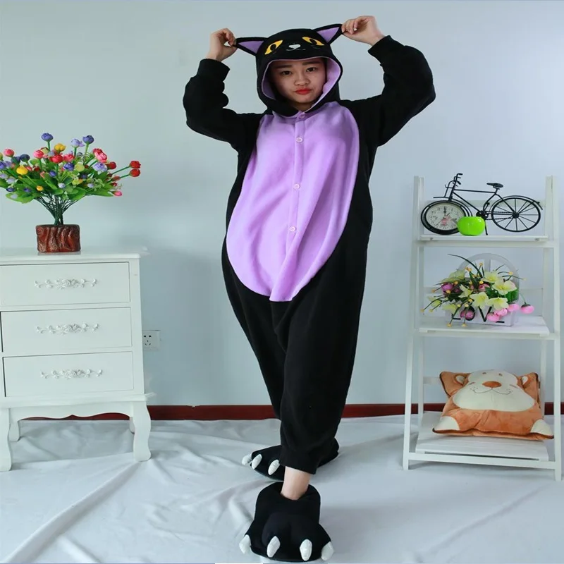 

Кигуруми костюмы на Хэллоуин пижамы для взрослых комбинезоны животных Полуночный кот пижамы косплей одежда для сна комбинезон