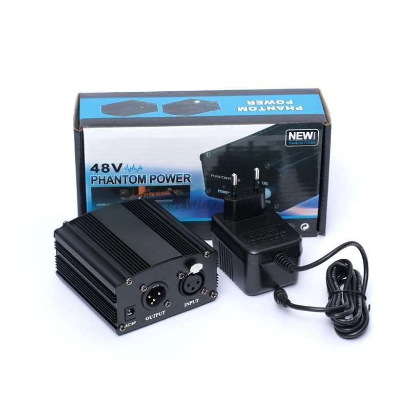 

Fuente de alimentación fantasma de 48V con adaptador enchufe AU US EU para micrófono de condensador, Kit de accesorios para micr