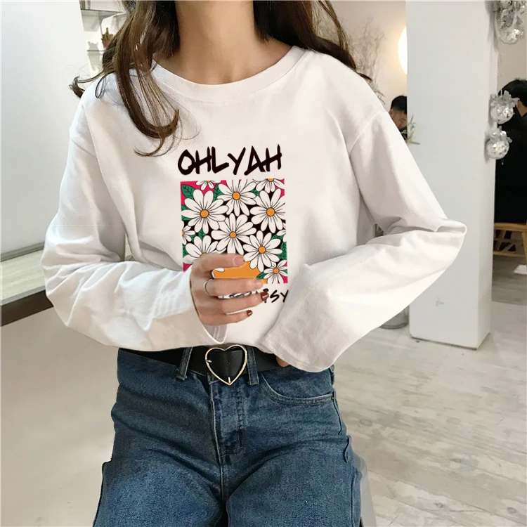 

Футболка женская с длинным рукавом, белая верхняя одежда в Корейском стиле, модный Свободный Топ, весна-осень