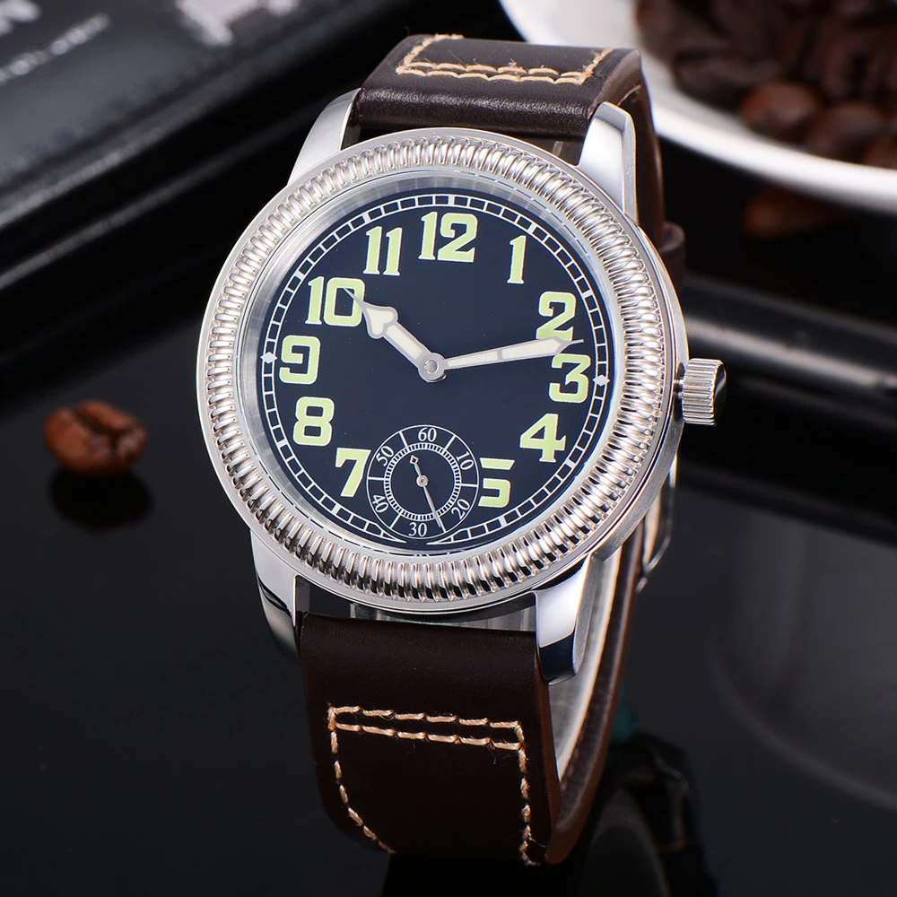 Parnis 44 мм 17 ювелирных изделий ручной намотки 6498 чехол из нержавеющей стали кожаный