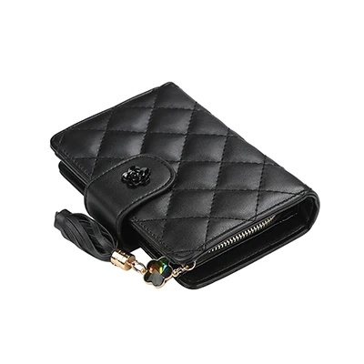 black Роскошные брендовые кожаные кошельки для женщин Короткие Кошельки на Молнии Складные кошельки клатч женский бумажник держатель для кредитных карт - Цвет: black