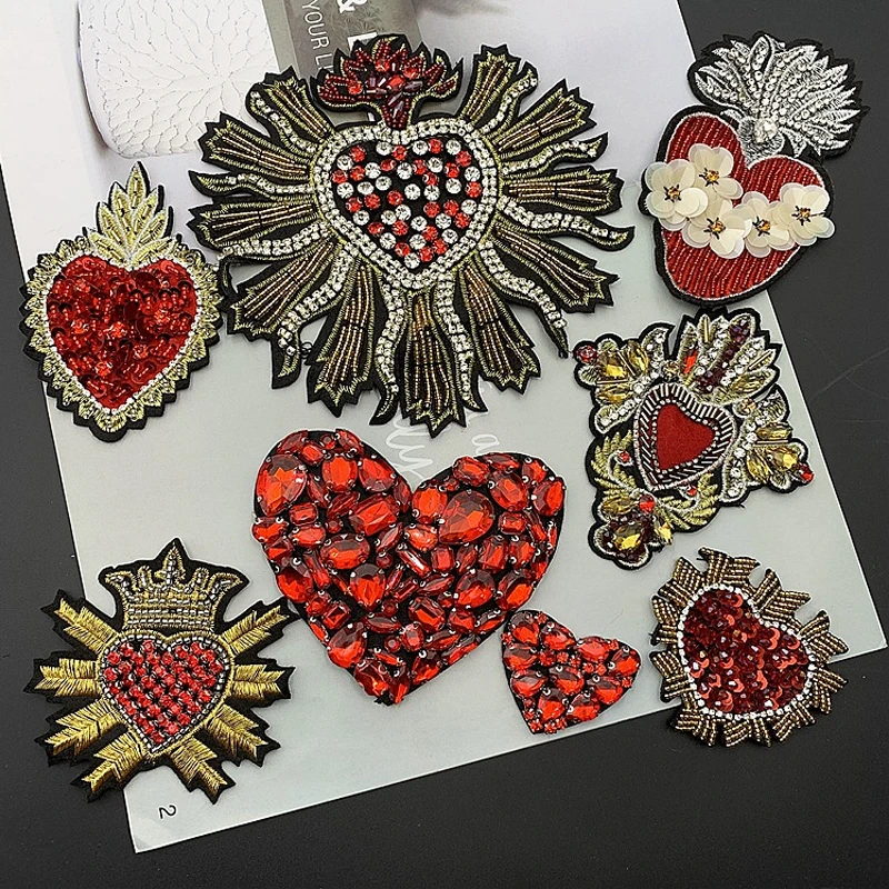 

9 Styles Flower Heart Shape Shiny Embroidery Beaded Badges Patches DIY Handmade Clothing Shoe Hat Bag Sewing Applique Stickers