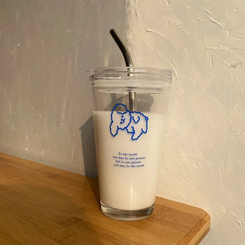 Термостойкая стеклянная чашка для воды с крышкой соломинка креативная