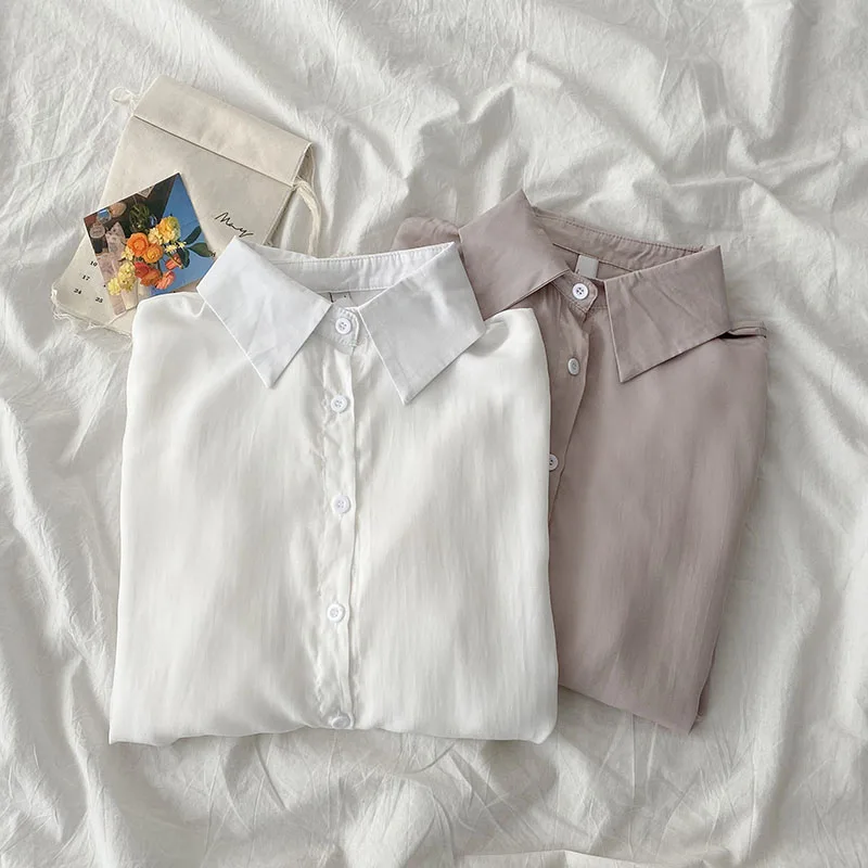 

Women's Shirt 2021 Spring New Long Sleeves TOP Fashion Simplicity Solid Color Casual Sense Of Design Lapel Blouse