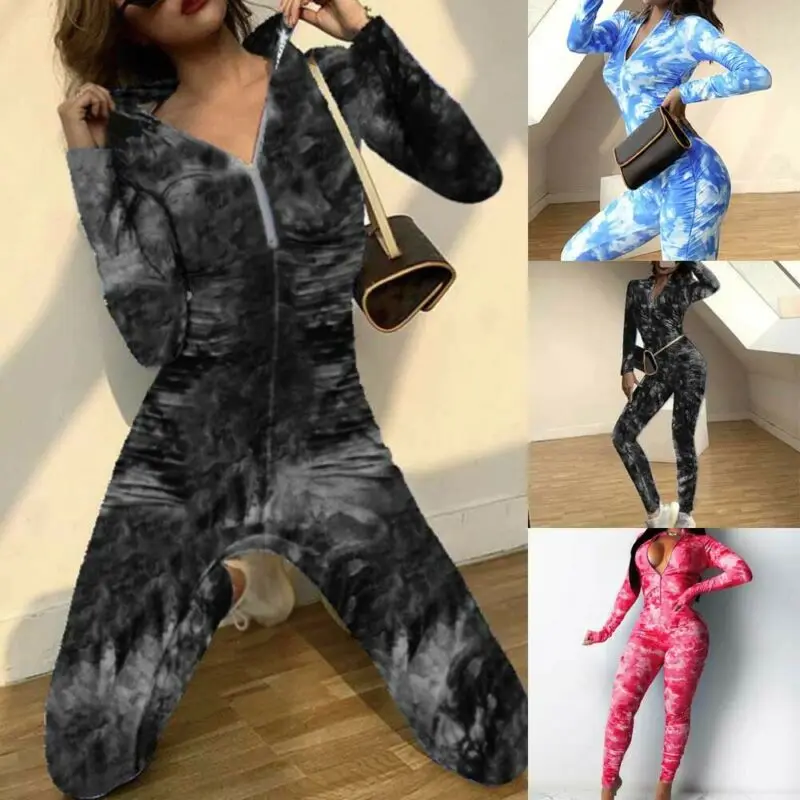 

Womens Long Sleeve Romper Jumpsuit Bodycon Bodysuit Slim Fit Sports Long Pants