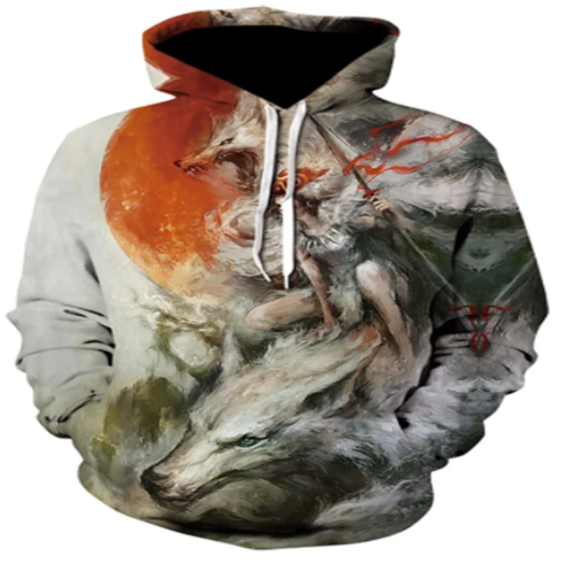 

Autumn and winter fashion fashion 3D sweatshirt men's hoodie with hat printed wolf hoodie round neck fashion