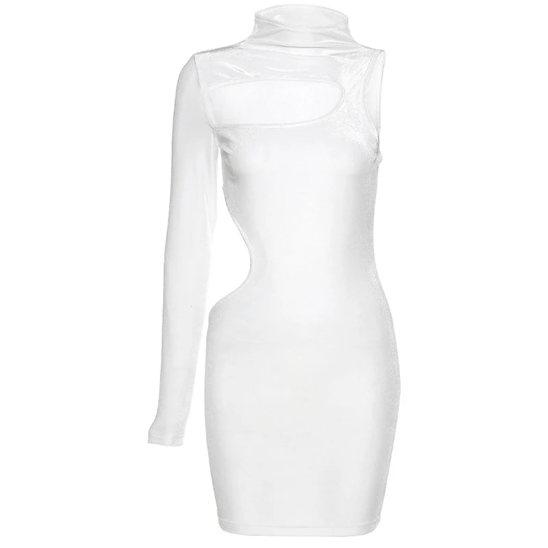 

Simenual Velvet Night Skinny Party Dresses White Sexy Hollow Out One Sleeve Women Clubwear Fashion Spring Bodycon Mini Dress Hot