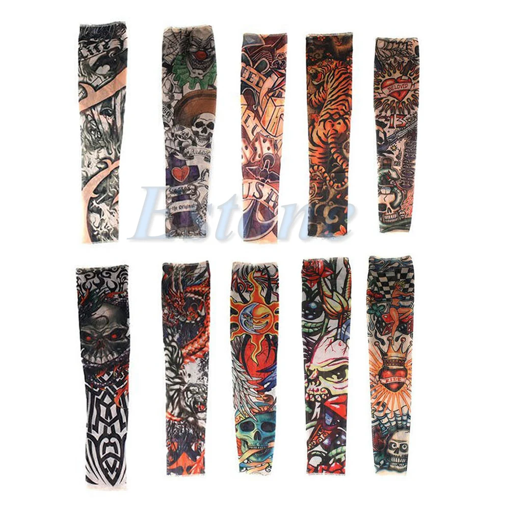 

10pcs Fake Tattoo Slip on Sleeves Body Art Arm Covers Stockings Temporary Party