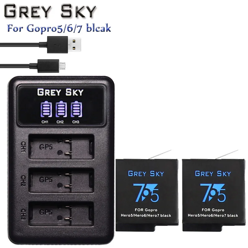 1600 мАч Go pro hero 5 аккумулятор+ светодиодный USB 3 порта зарядное устройство type C порт для GoPro 5 hero 5 hero 6 7 hero 6 4K hero 7 аксессуары для камеры - Цвет: Charger and 2battery