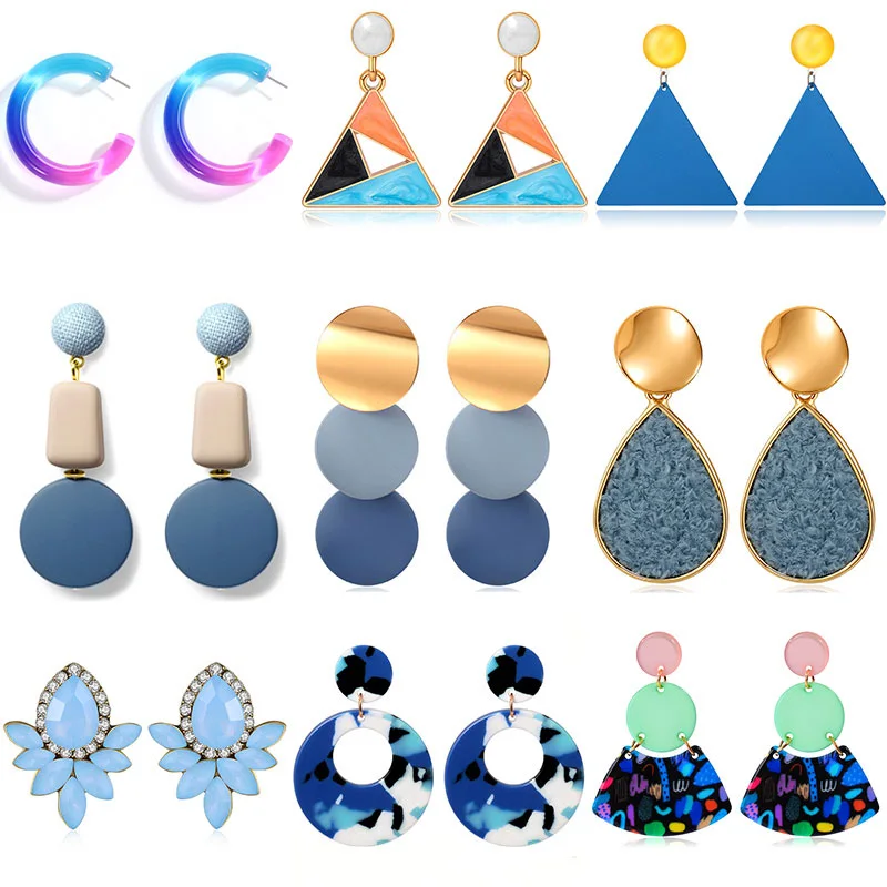 

Women's Earrings Korean Blue Drop Earrings For Women Fashion Geometric Acrylic Resin Dangle Earrings 2020 Trend Female Jewelry