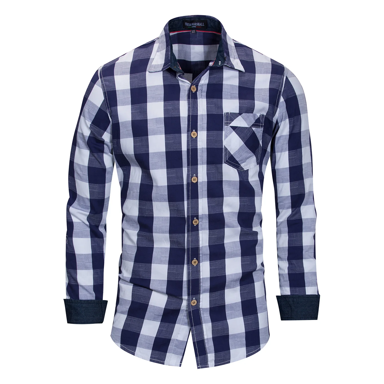 2020 VISADA JAUNA Cotton Long Sleeve Casual Male Shirt Plaid Shirt New Fashion Red Office Shirt Men Wear Mens Clothing