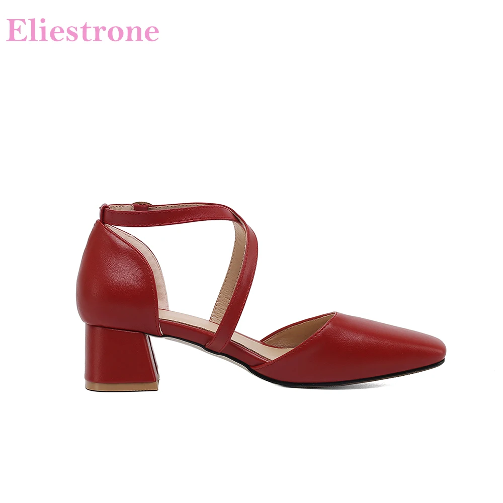 

2021 New Summer Elegant Red Black Women Dress Sandals Sexy Med Square Heels Lady Shoes Plus Big Small Size 10 30 43 46 50