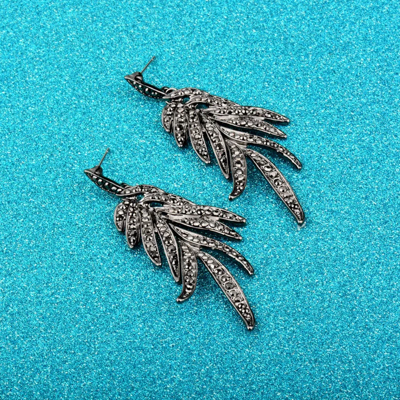 LEEKER Женская Ослепительная Черный кубический цирконий перо в форме длинные