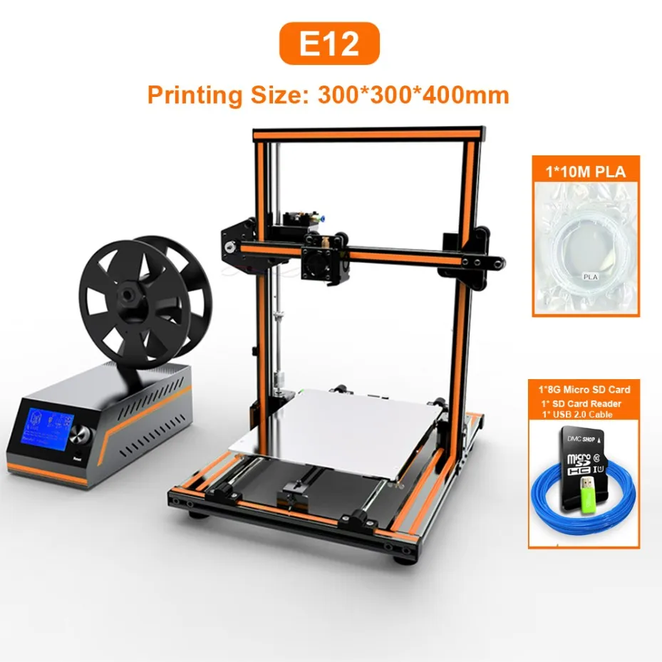 Большой размер печати E10 E12 E16 Anet 3d принтер DIY комплект Reprap i3 с Micro SD карты USB разъем офлайн печати - Цвет: E12 3D Printer