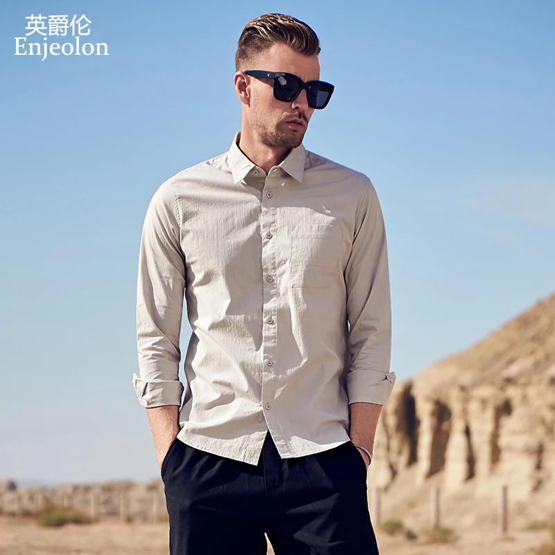 

Enjeolon 2020 Autumn Winter Men Casual Shirts Camisa Masculina Long Sleeve Turn Down Callar Shirt Fashion Clothes CX2541-1