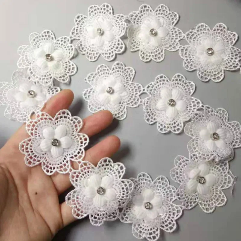 

2 ярда Белый жемчуг 3D цветок кисточка кружевная отделка Лента ткань вышитая аппликация шитье ремесло свадебное платье одежда 5 см/2"