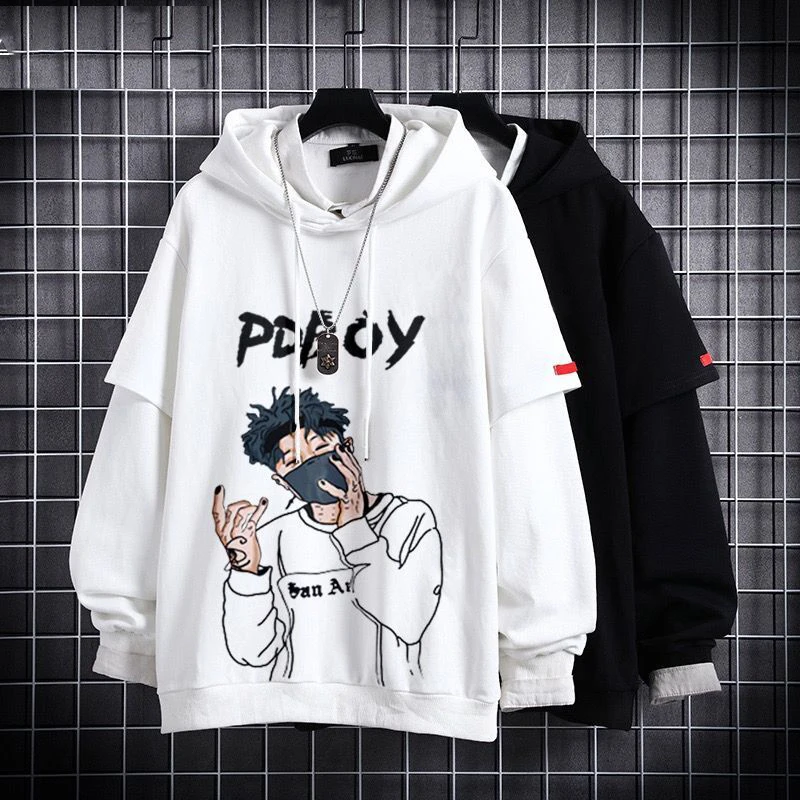 

Patchwork Hoodies Men's Casual Fashion Sweatshirts Japan Anime Loose Hoodie Hip Hop Creativity Streetwear Casual Pullover New