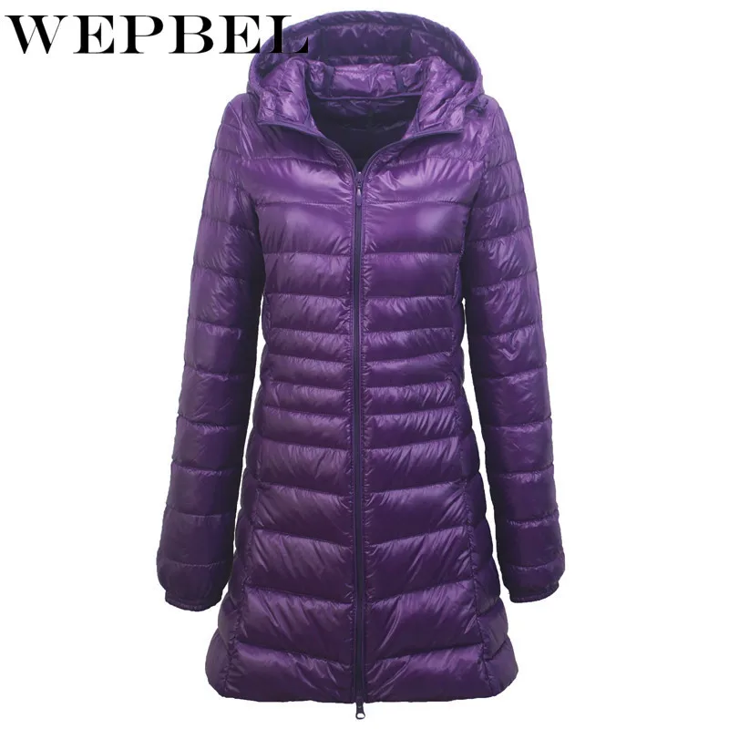 WEPBEL, S-7XL, зимние куртки, женские, белые, утиный пух, длинная куртка, женские, с подкладкой, с капюшоном, парки, ультра-светильник, портативные пуховики