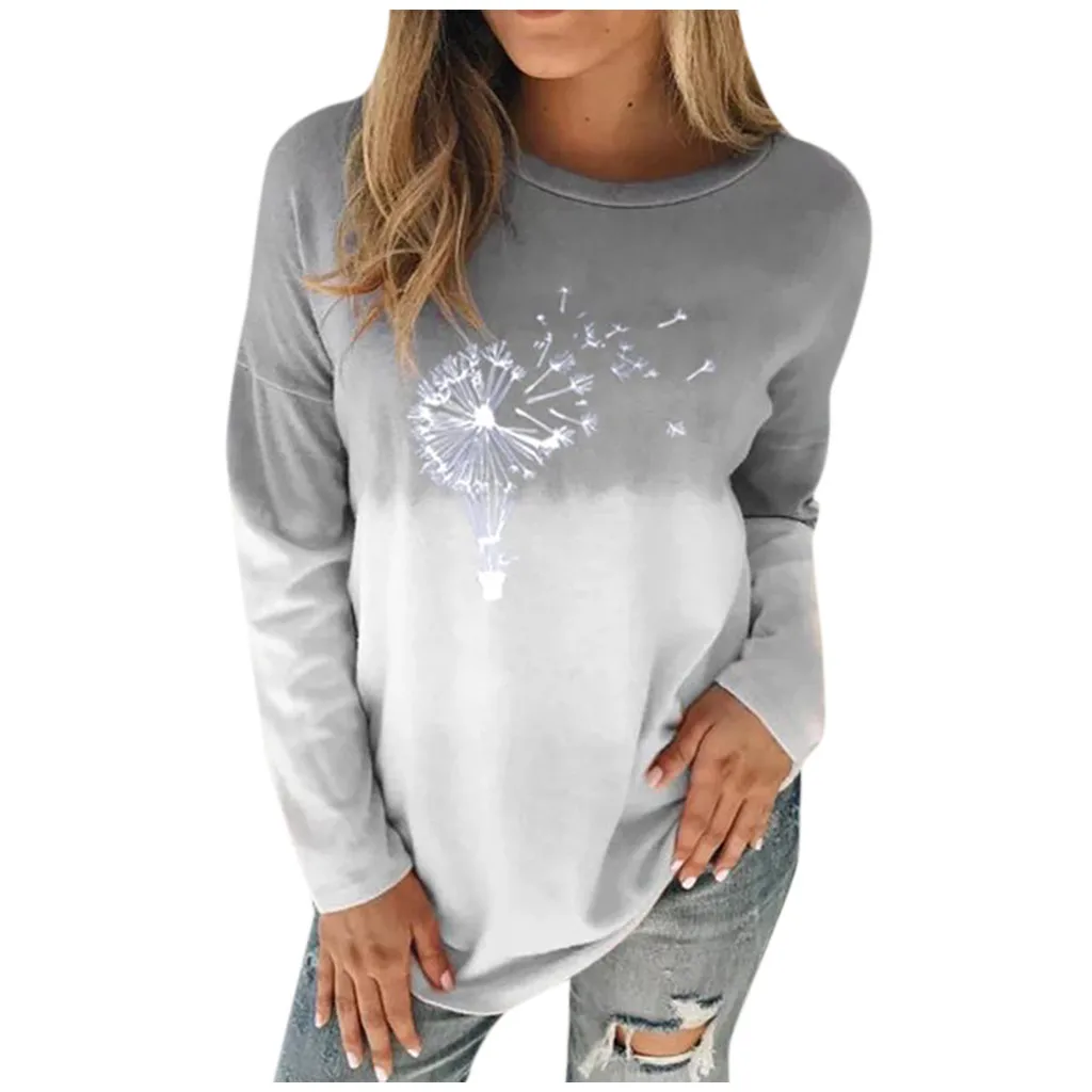 Women Fashion O-neck Tie-dye Loose Long Sleeves Tops Blouse Gradient Sweatshirt Для Женщин Sweetshirts Hoodie Толстовка 2021