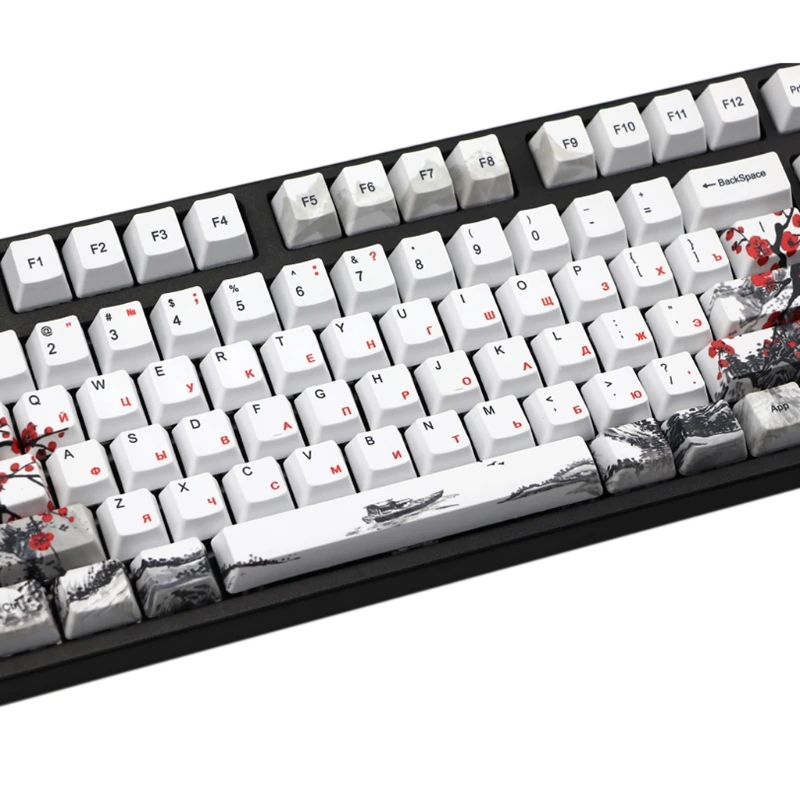 

5 Sides Dye-Sublimation 110 Keys PBT OEM Russian Keycap Wangjiang Plum Blossom N7MA