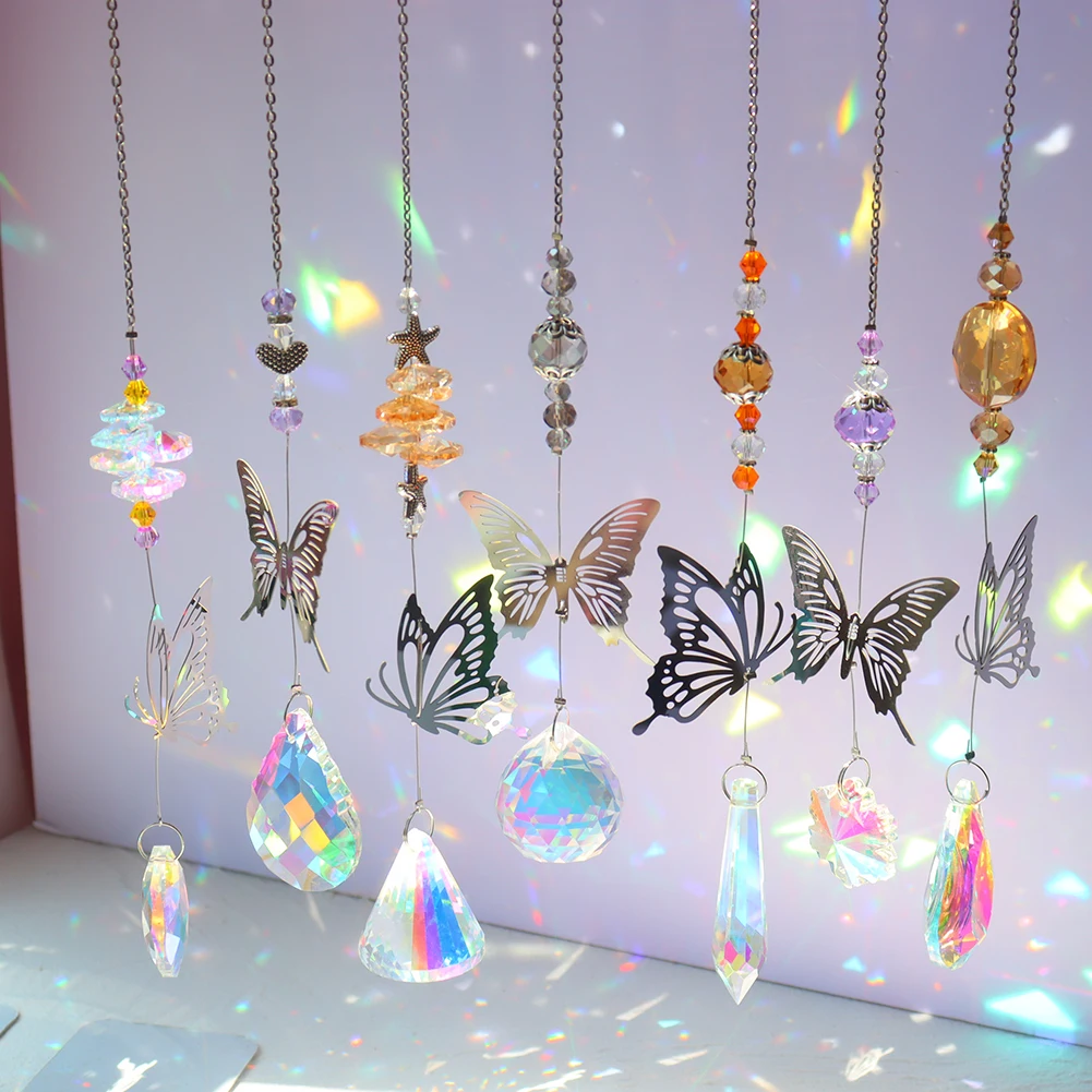 

Crystal Windchimes Sun Catchers Hanging Crystal Butterfly Pendant Diamond Prisms Rainbow Chaser for Home Garden Car Wind Chimes