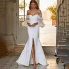 Простое свадебное платье-Русалка с пышными длинными рукавами и разрезом спереди, 2021