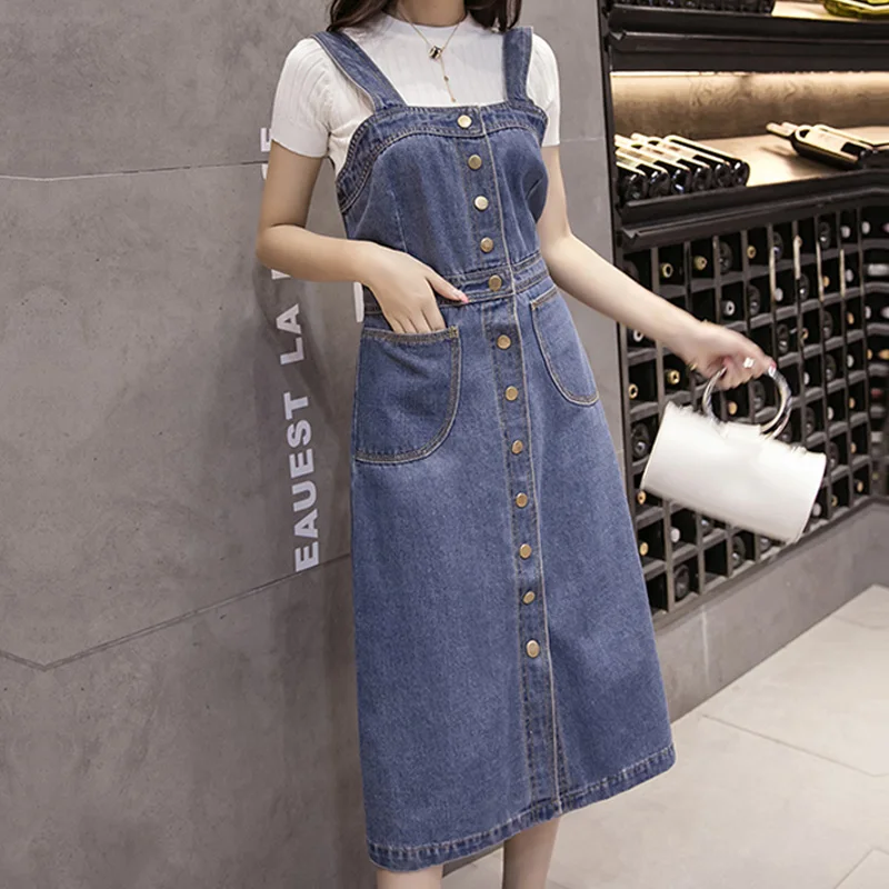 Женское джинсовое платье без рукавов облегающий однобортный сарафан на тонких